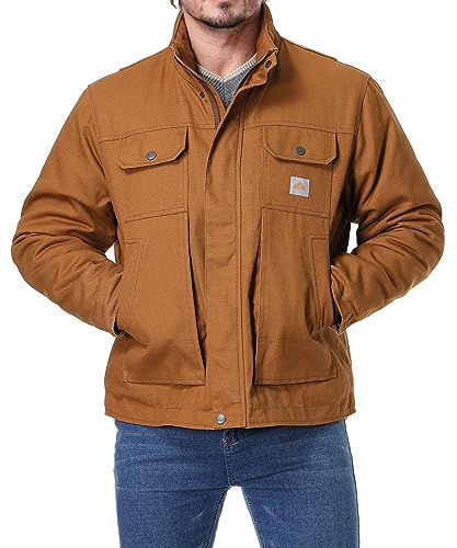 MOERDENG Men's Full Swing Relaxed Fit Coat Quilted Flannel Lined Active Jacket Waterproof Cotton Duck Workwear（Khaki，L）