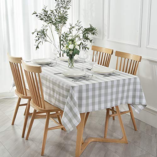 maxmill Checkered Rectangle Tablecloth Water Resistance Wrinkle Free Spillproof Heavy Weight Gingham Plaid Table Cloth for Buffet Banquet Parties Holiday Dinner, 60 x 84 Inch Gray and White