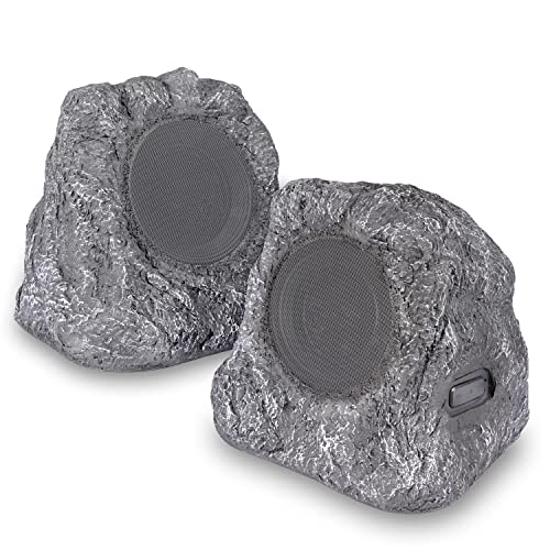 it.innovative technology Outdoor Rock Speaker Pair - Wireless Bluetooth Speakers for Garden, Patio, Waterproof Design, Built for all Seasons, Rechargeable Battery, Wireless Music Streaming, Charcoal