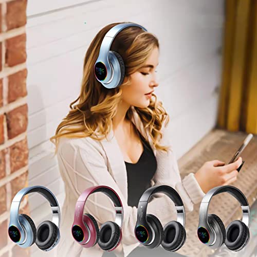 Wired and Wireless Head-Mounted Bluetooth Headphone - Foldable 9D Surround Stereo Headset, FM Pluggable Card,Soft Earmuffs & Light Weight,Gaming Sports Headset for Computer,for iOS Android (Blue)