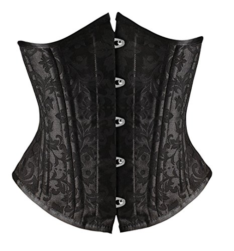 SHAPERX Women's Waist Training Corsets Underbust Heavy Duty 26 Steel Boned Hourglass Silhouette Body Shaper, SZ1912-2-Black-L
