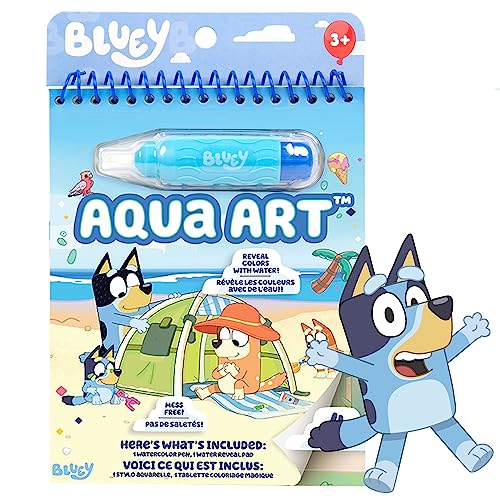 Horizon Group USA Bluey Aqua Art - Reusable Water Reveal Activity Pages With Water Pen for No-Mess Drawing and Coloring