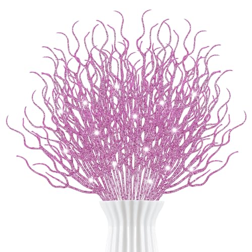 20Pcs Christmas Glitter Curly Ting Branches 13.8' Decorative Curly Beard Sticks Christmas Picks and Sprays Christmas Decorative Glittery Twigs for Christmas Tree Garland Winter Vase Party Decor