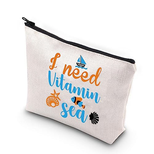 VAMSII Summertime Cosmetic Bag I Need Vitamin Sea Sea Life Vitamin Sea Beach Vacation Vitamin C(I need vitamin sea)