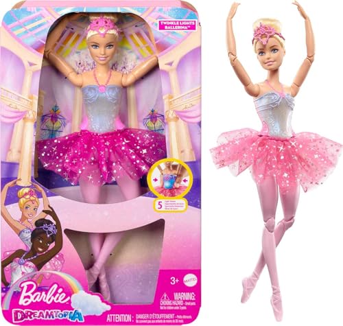 Barbie Dreamtopia Doll, Twinkle Lights Posable Ballerina with 5 Light-Up Shows, Sparkly Pink Tutu, Blonde Hair & Tiara