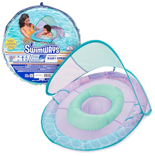 Swimways Baby Spring Float, Baby Pool Float with Canopy & UPF Protection, Swimming Pool Accessories for Kids 9-24 Months, Mermaid
