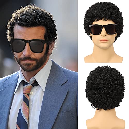 G&T Wig Mens Short Afro Curly Wig for Male 70s 80s Disco Wig Guy Rocker Wig Halloween Cosplay Fancy Wigs for Daily Party Costume（1B）
