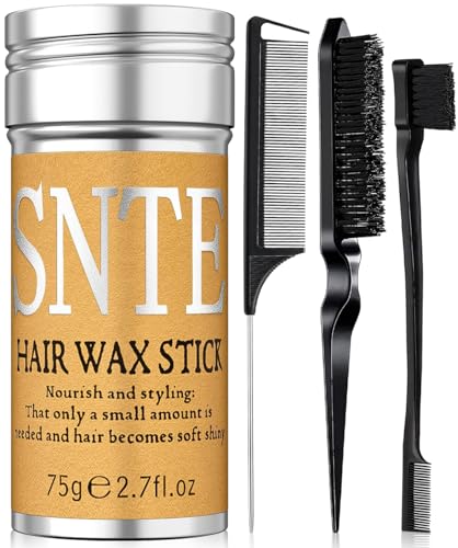 Slick Back Hair Brush, Hair Wax Stick for Women Kids & Edge Brush Rat Tail Comb Bristle Hair Brush Set, Hair Bun Hair Accessories for Women Grils, Wax Stick for Hair & Smoothing Hair Brush for Flyaway