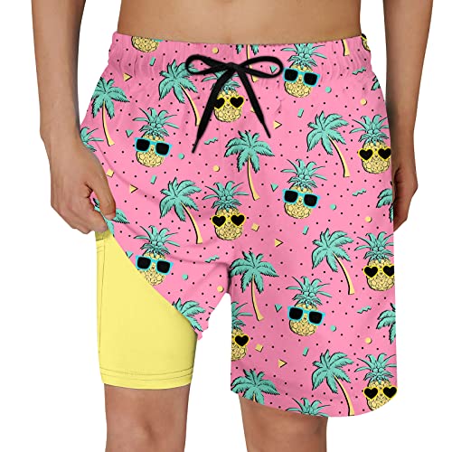 Cozople Boys Swim Trunks Size 10-12 Soft Stretchy Boxer Brief Liner Swimming Shorts Anti Chafe Swimwear Novelty Pineapple Graphic Lightweight Swimwear Bathing Suit