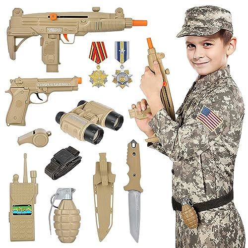 GIFTINBOX Kids Army Soldier Dress Up Costume Role Play Set, Deluxe Christmas Gift for Kids Boys Aged 3-13 Size L