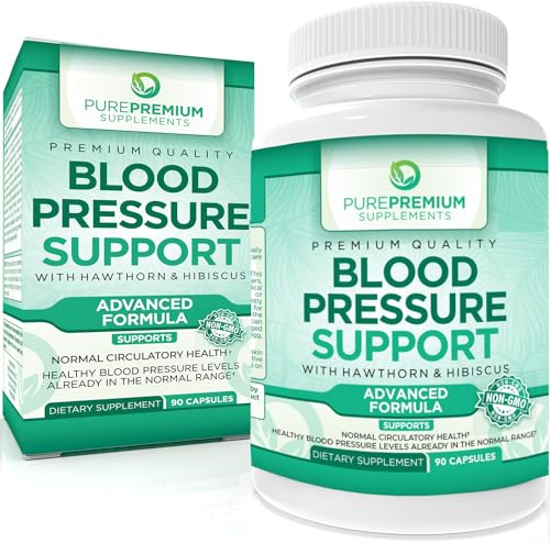 PurePremium Blood Pressure Support Supplement with Hawthorn, Hibiscus & Garlic Extract - Herbal Supplement, Vitamins & Herbs Support Normal Heart Health - 3 Months Supply - 90 Capsules