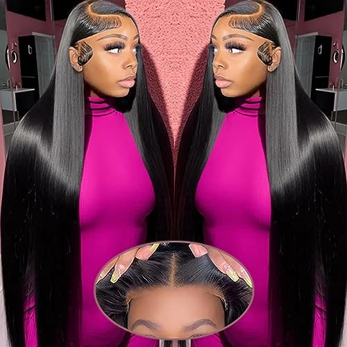 PINKEAGLE 28 Inch Wear and Go Glueless Wigs Human Hair Pre Plucked Pre Cut for beginners 13x4 Straight Lace Front Wigs Human Hair for Women 180% Density HD Lace Frontal Wig Human Hair with Baby Hair
