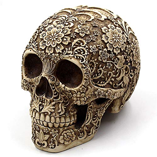 UJOY Creative Skull Flowers Sculpture 8.1'' Human Head Skeleton Statue Collectible Halloween Decoration Home Decor