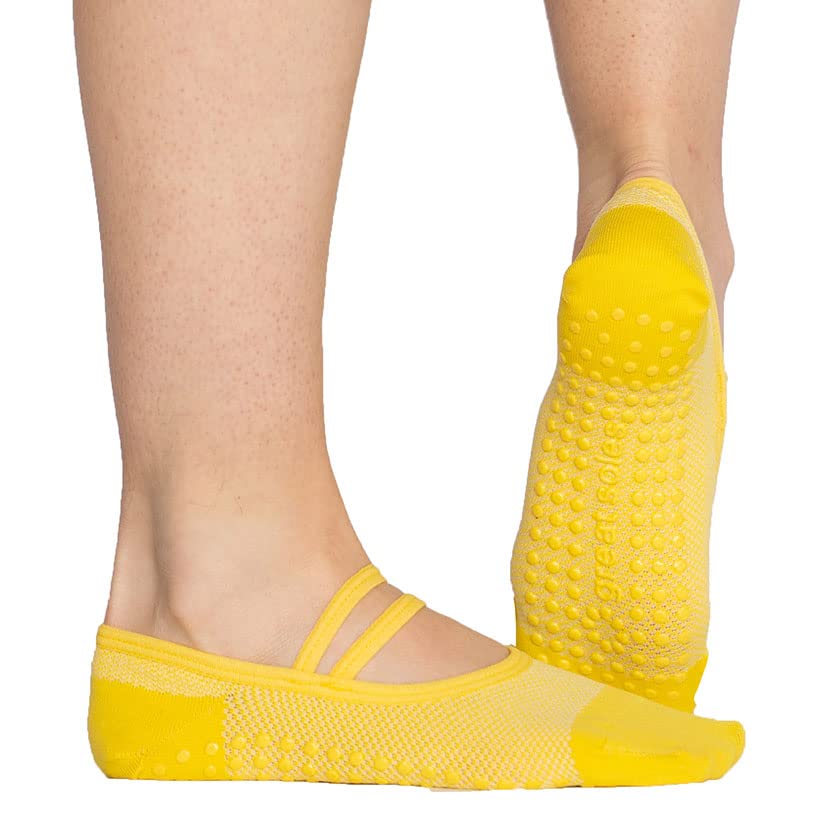 Great Soles Ballet Non Skid Socks for Women - Non Slip Grip Yoga Socks for Pilates, Barre and Everyday Wear - Mia Mesh Yellow - Size 6-9