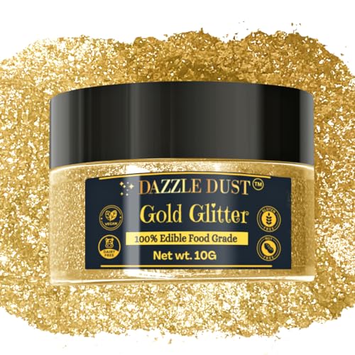 (BULK–10g) Gold Edible Glitter For Drinks, Gold Sprinkles For Cake Decorating, Cocktails, Gold Luster Dust Edible Glitter For Cakes, Edible Cake Decorations 100% Food Safe, Vegan, Gluten Free.