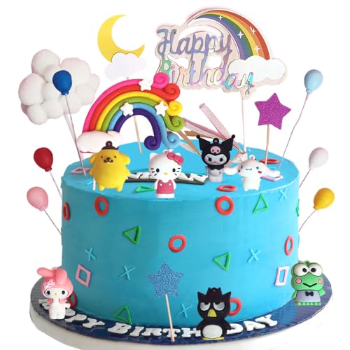 20Pcs Kawaii Cake Decorations Birthday Cake Topper Rainbow Clouds Balloon Ball Cartoon Cake Topper Birthday Parties Theme Party Supplies For Kids Happy Birthday Cake