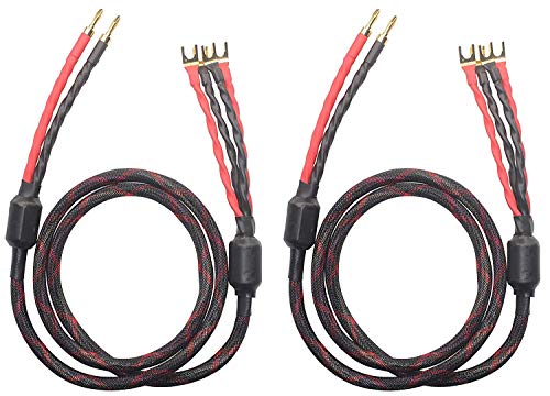 K2B-4Y Bi-Wire Speaker Cable (2 Banana Plugs - 4 Spade Plugs), 1pair Set (Total 4 Banana Plugs, 8 Spade Plugs), K2B-4Y (3M(9.8ft))