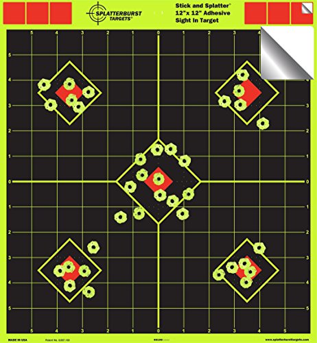 12'x12' Sight in Adhesive SPLATTERBURST Shooting Targets - Instantly See Your Shots Burst Bright Fluorescent Yellow Upon Impact! (10 Pack)