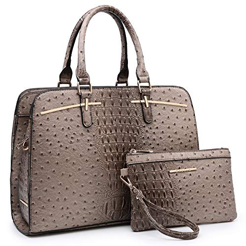 Dasein Women Satchel Handbags Shoulder Purses Totes Top Handle Work Bags with 3 Compartments (4-Ostrich Khaki)