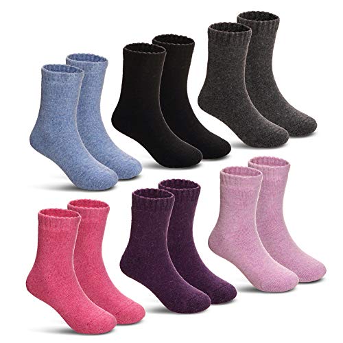 DoSmart Children's Winter Warm Wool Solid Color Socks Kids Boy Girls Thermal Crew Socks 6 Pairs(Solid Color,8-12 Years)