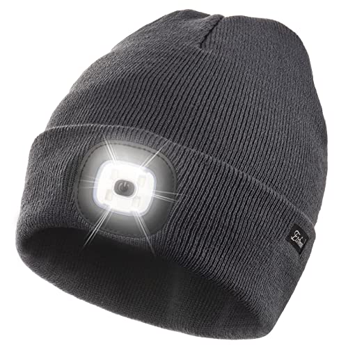 Etsfmoa Unisex Beanie with The Light Gifts for Men Dad Father USB Rechargeable Caps Dark Grey