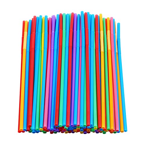200 Pcs Colorful Plastic Long Flexible Straws.(0.23'' diameter and 10.2' long)