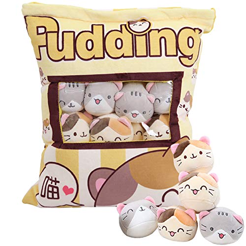 JILPAK Cute Cat Plush Pillow Toy, 8' Removable Fluffy Animal Doll, Soft Cotton Stuffed Sofa Chair Decor for Kids & Girls