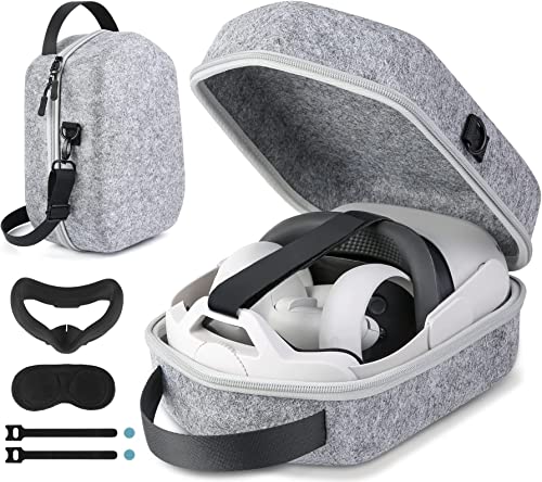 annapro Hard Carrying Case for Oculus Quest 2, Carrying Travel Case Compatible with Meta/Oculus Quest 2, Storage Bag for Quest 2 Accessories with Lens Cap Silicone Face Cover Adjustable Straps, Grey