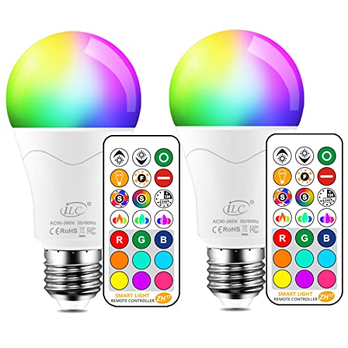 iLC LED Light Bulb 85W Equivalent, 5700K Daylight White Color Changing Light Bulbs with Remote Control RGB 6 Modes, Timing, Sync, Dimmable E26 Screw Base (2 Pack)