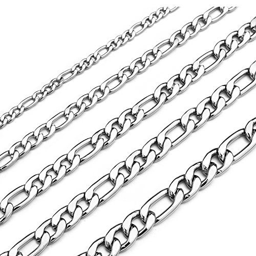 Monily Chain Necklace for Men 5MM 16 Inches Stainless Steel Figaro Link Chain for Women Boys