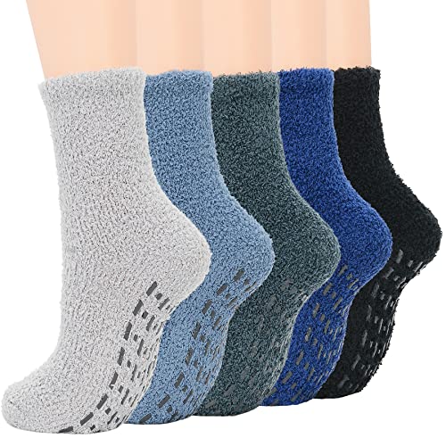 Zando Fuzzy Socks for Women Non Skid Warm Socks Winter Grip Socks Non Slip Cozy Socks Home Indoor Fluffy Socks Super Soft Sleeping Socks Athletic Fuzzy Socks for Grils 5/Dark Solid One Size