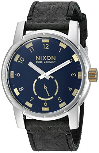 Nixon Men's A9382222-00 Patriot Leather Analog Display Japanese Quartz Black Watch