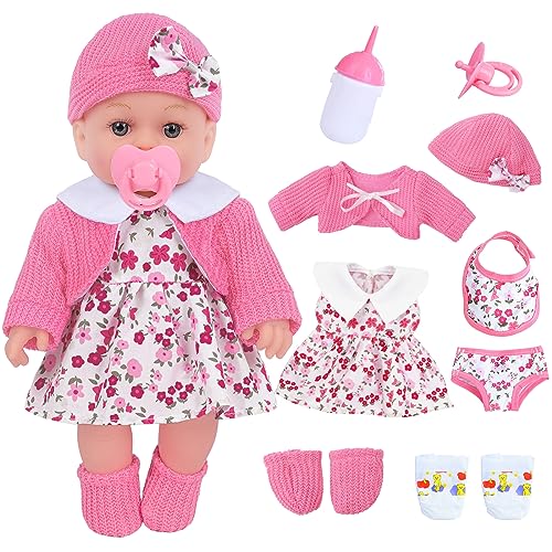 ZNTWEI 12 Inch Baby Doll Playset with Reborn Baby Dolls Clothes and Accessories Including Bottles, Nipple, Diaper, Bib, Underpants