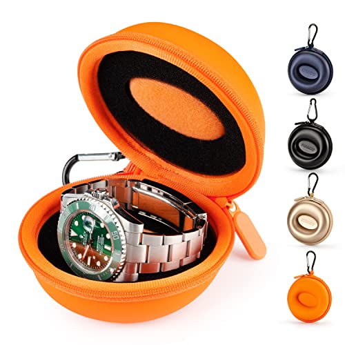 HELMDY Watch Travel Case for Women: Portable Single Watch Box Organizer Travel Watch Case 1 Slot - Fits all Wristwatches & Smart Watches up to 50mm（Orange）