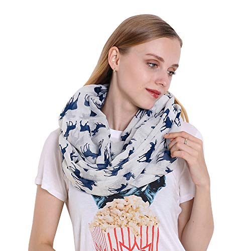GERINLY Animal Circle Scarves: Cute Moose Print Infinity Loop Scarf For Christmas (White)