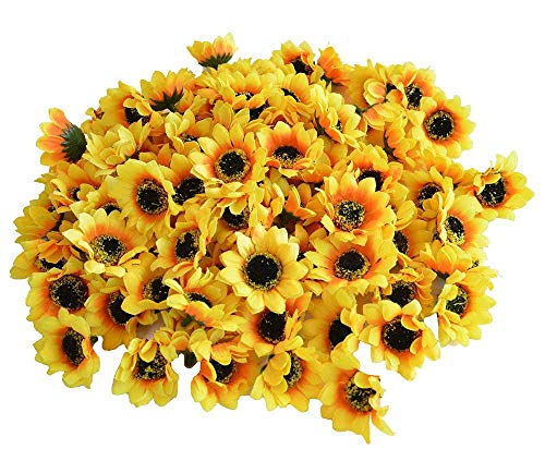 KINWELL 100pcs Mini Artificial Silk Yellow Sunflower Heads 1.8' Fabric Floral for Home Decoration Wedding Decor, Bride Holding Flowers,Garden Craft Art Decor