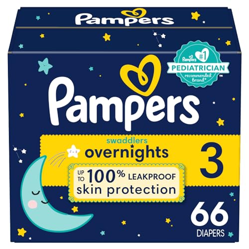 Pampers Swaddlers Overnights Diapers - Size 3, 66 Count, Disposable Baby Diapers, Night Time Skin Protection