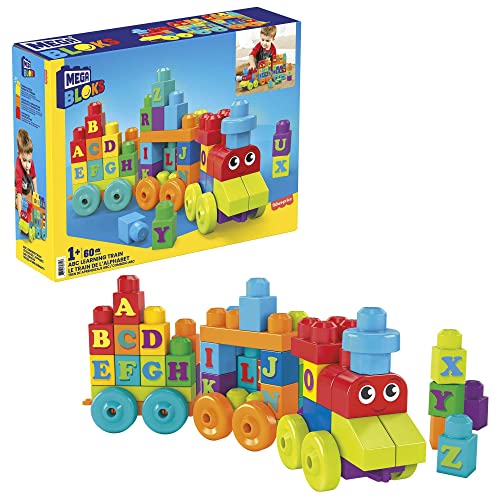 MEGA BLOKS First Builders Toddler Building Blocks Toy Set, ABC Learning Train with 60 Pieces, Ages 1+ Years (Amazon Exclusive)
