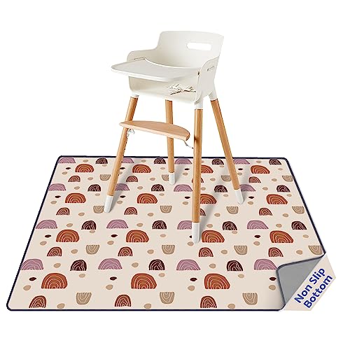Blissful Diary Baby Splat Mat for Under High Chair, 51 x 51 Inch Boho Splash, Waterproof and Washable Spill Mat, Anti-Slip Floor Protector
