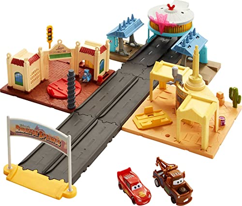 Disney Cars Toys On The Road Toys, Playset with 2 Toy Cars and Light-Up Countdown, Features Lightning McQueen and Mater Truck