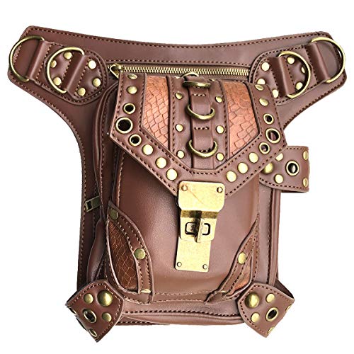 Steampunk Waist Bag Fanny Pack Thigh Holster Purse Gothic Leather Shoulder Crossbody Hiking Chain Messenger Bag