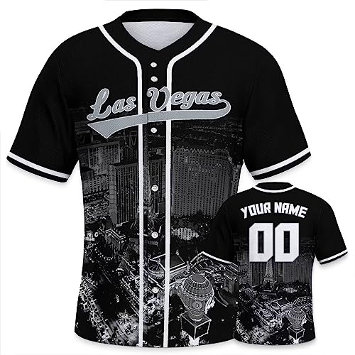 Custom Baseball Jersey City Night Skyline Uniform Shirt for Football Fans Men Youth Women Gifts Personalize Name Number Black-Grey