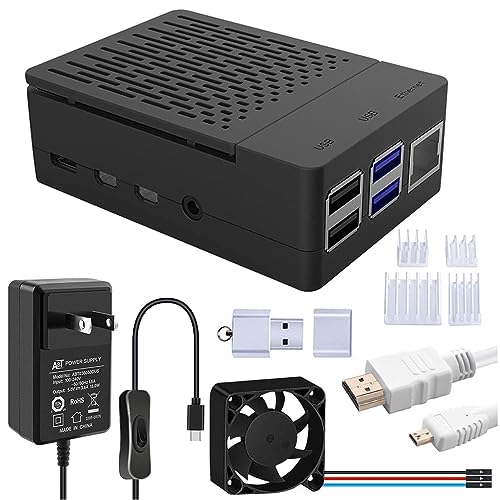 GeeekPi Case with PWM Fan for Raspberry Pi 4, 18W 5V 3.6A USB-C Power Supply for Raspberry Pi 4, Heatsinks, USB Card Reader, Micro HDMI Cable, Micro HDMI to HDMI Adapter for Raspberry Pi 4 8GB/4GB/2GB