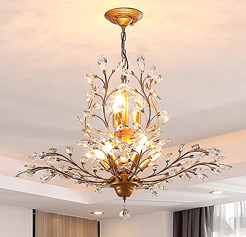 Ganeed Crystal Chandeliers,Vintage Pendant Lighting Crystal Chandelier Lighting Fixtures with 8 Lights,Ceiling Light Fixture for Living Room Bedroom Restaurant Porch Hallway (Gold)