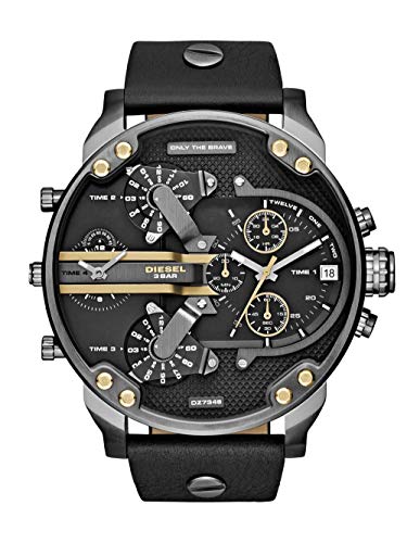 Diesel Men's 57mm Mr. Daddy 2.0 Quartz Stainless Steel and Leather Chronograph Watch, Color: Gunmetal, Black (Model: DZ7348)