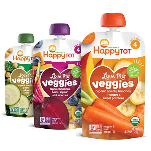 Happy Tot Organics Love My Veggies Stage 4, 4 Flavor Variety Pack, 4.22 Ounce Pouch (Pack of 16)