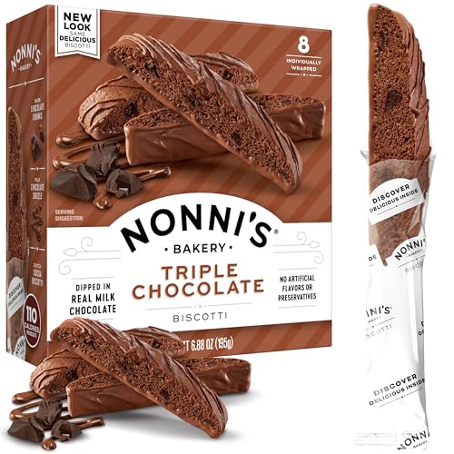 Nonni's Triple Chocolate Biscotti Italian Cookies - Triple Chocolate Italian Biscotti Cookies w/Dark Chocolate - Biscotti Individually Wrapped Cookies - Kosher Chocolate Coffee Cookies - 6.88 oz