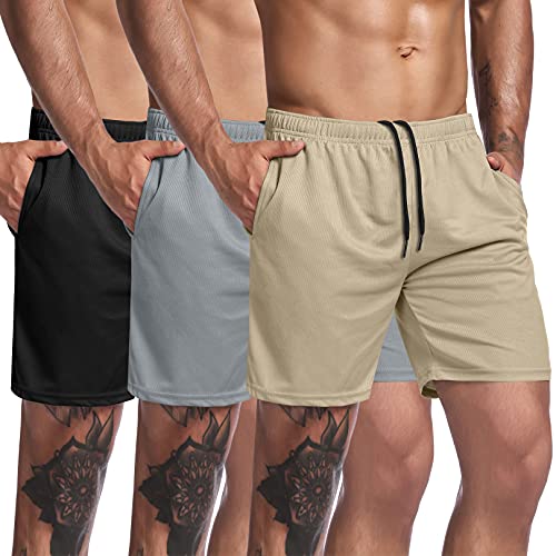 COOFANDY Men's 3 Pack Bodybuilding Training Shorts Quick Dry Workout Gym Shorts Lightweight Athletic Mesh Shorts with Pockets