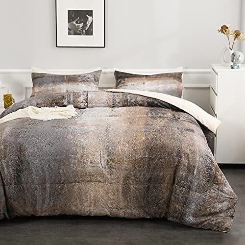 Ylehoc Abstract Brown and Grey Comforter Sets Queen Modern Art Bedding Sets 3 Pieces 1 Painting Comforter and 2 Pillow Shams for Adults Ultra-Soft Breathable Microfiber All-Seasons for Bedroom Sofa