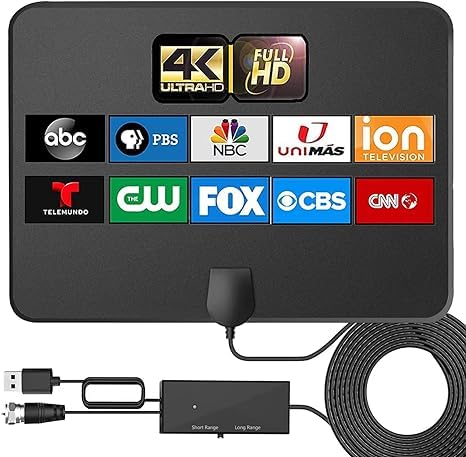 KiKiple TV Antenna, TV Antenna Indoor, HD TV Antenna for Smart TV and Old TV,TV Antenna for Local Channels,Support 4K 1080p with Signal Booster Antenna TV Digital HD Indoor, 18FT Coax HDTV Cable